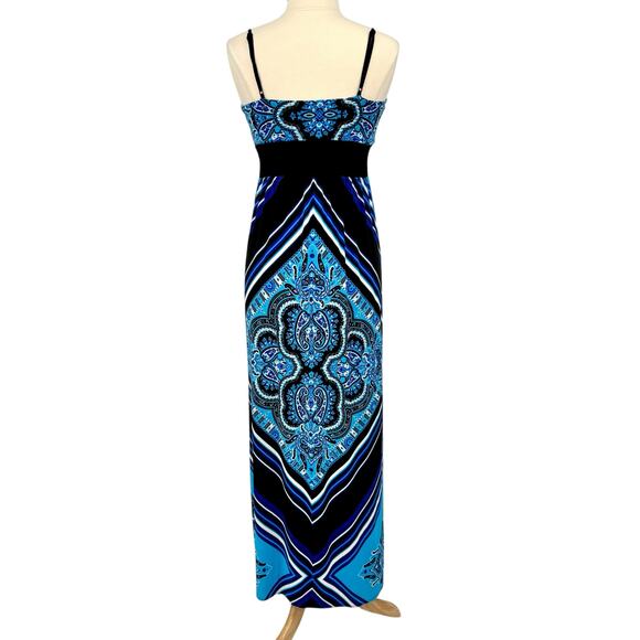 Muse Boston Proper Smocked Empire Waist Maxi Dress 8 Paisley Blue Black Padded - Picture 8 of 11